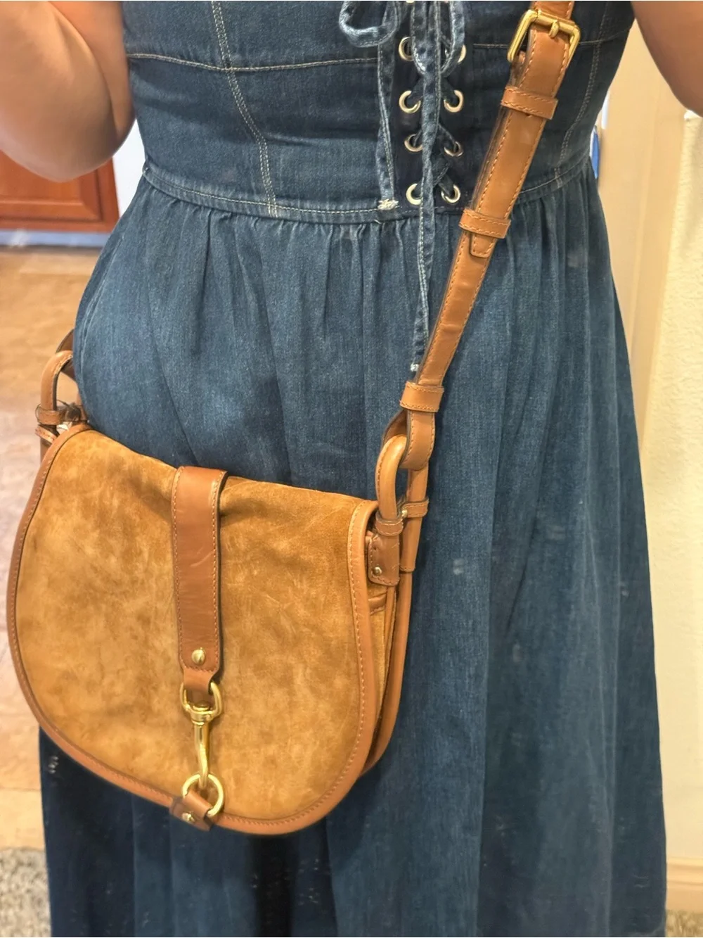 Michael Kors Leather Riding Suede Leather Crossbody Bag